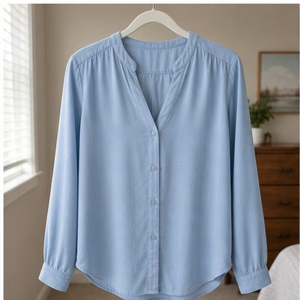 Blue Pleated Blouse